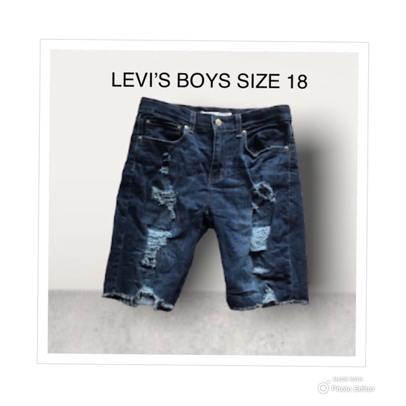 LEVIS JEANS SHORTS CUTOFF DISTRESSED DESTROYED BOYS ADJUSTABLE WAIST SIZE 18 - Picture 1 of 9